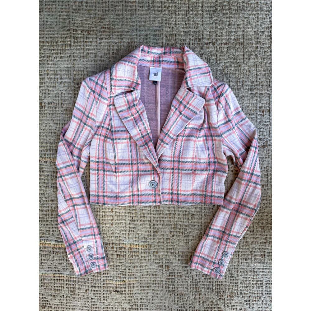 Cabi Plaid Cropped Blazer Pink Academia Coquette Preppy Jacket Small